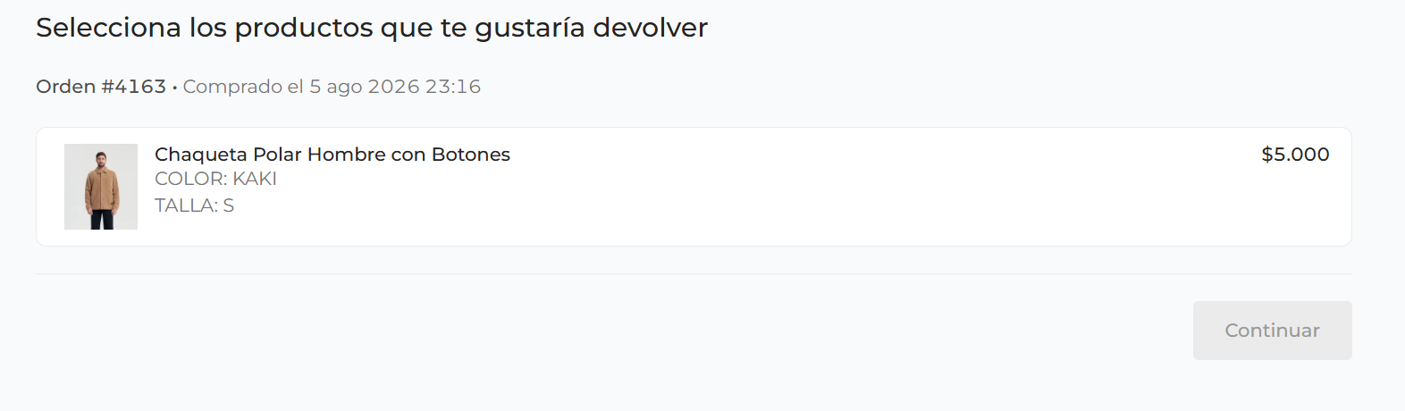 Productos disponibles para devolución en Dutties