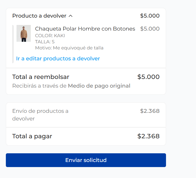 Revisar y enviar la solicitud de devolución en Dutties