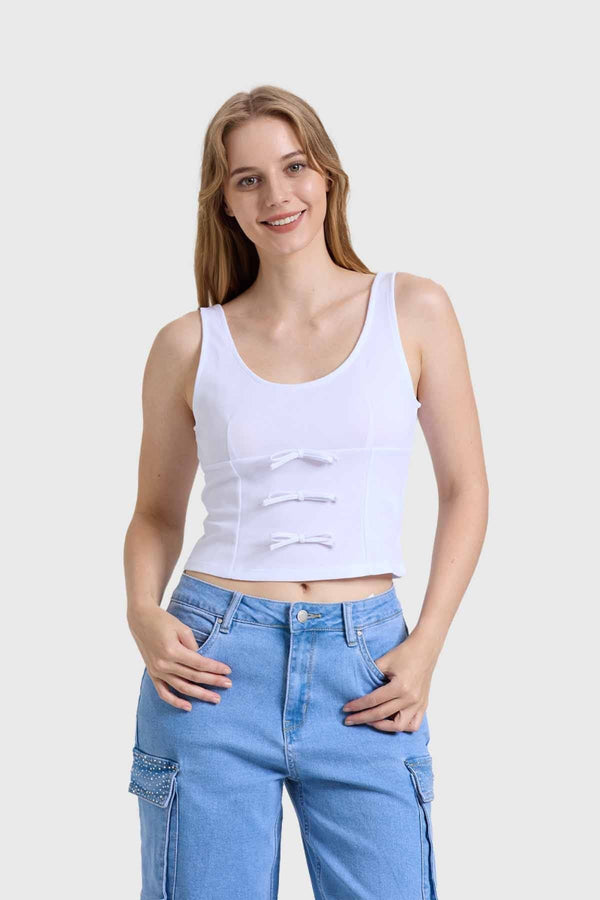 Polera Sin Mangas Mujer Blanco Pajarita De Diseño Casual