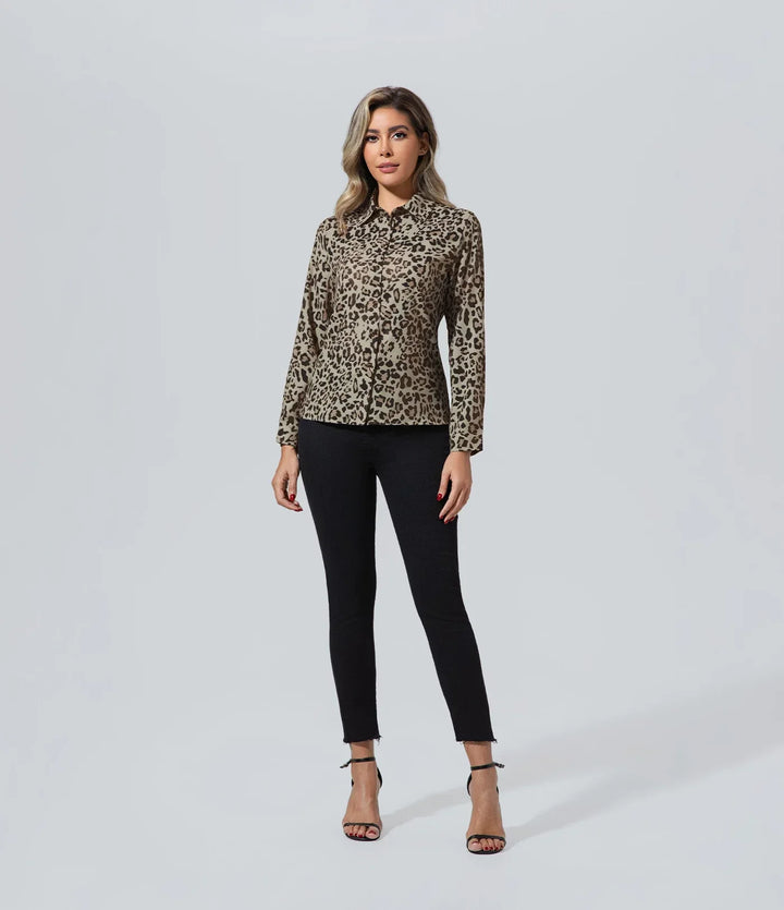 Blusa Mujer Animal Print mujer leopardo imprimir Blusa, Básico, Elegant, Escape From The Wilderness, Manga larga