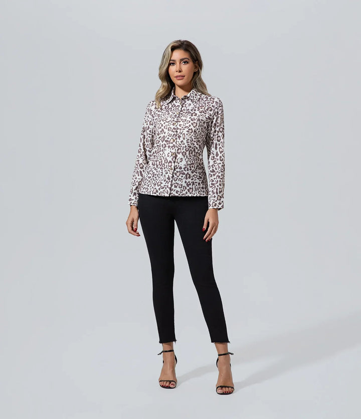 Blusa Mujer Animal Print mujer de manga larga leopardo Blusa, Básico, Elegant, Escape From The Wilderness, Manga