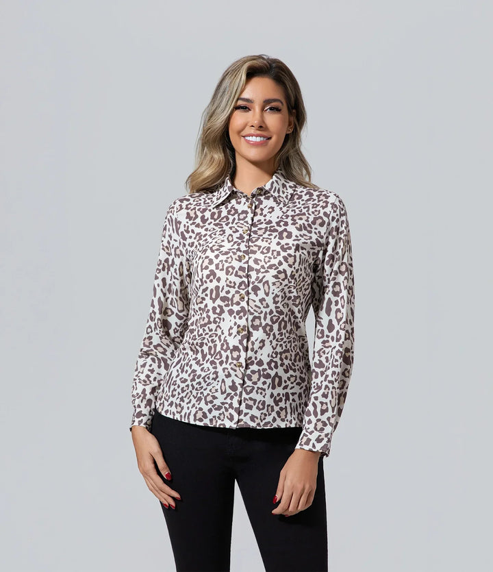 Blusa Mujer Animal Print de las mujeres leopardo imprimir Blusa, Básico, Elegant, Escape From The Wilderness, Manga