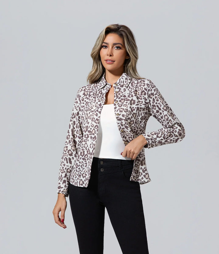 Blusa Mujer Animal Print de las mujeres manga larga leopardo Blusa, Básico, Elegant, Escape From The Wilderness, Manga