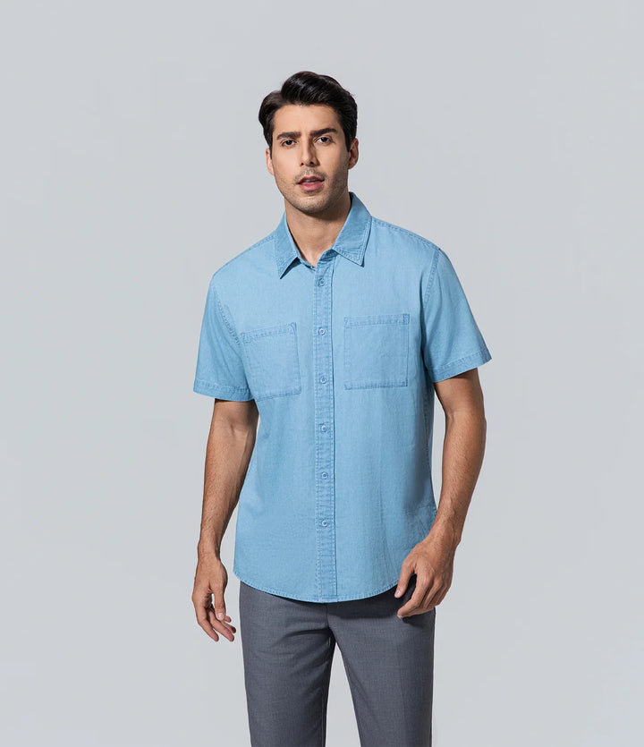Camisa de algodón azul para hombre los hombres luz Algodón, Básico, Camisa, Casual, Hombre