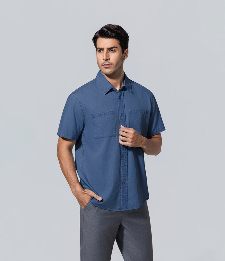 Camisa de algodón azul para hombre los hombres manga corta Algodón, Básico, Camisa, Casual, Hombre
