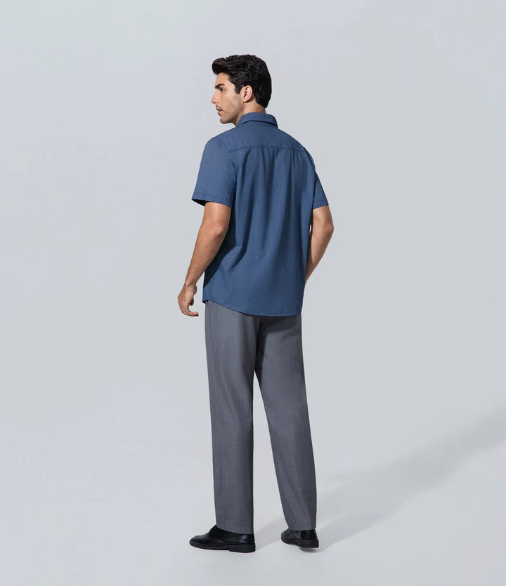 Camisa de algodón azul para hombre los hombres manga corta con collar Algodón, Básico, Camisa, Casual, Hombre