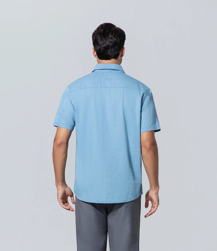 Camisa de algodón azul para hombre los hombres manga corta luz Algodón, Básico, Camisa, Casual, Hombre