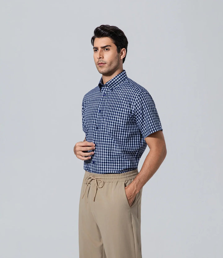 Camisa Hombre a Cuadros de los hombres manga corta azul Básico, Camisa, Formal, Hombre, Manga larga