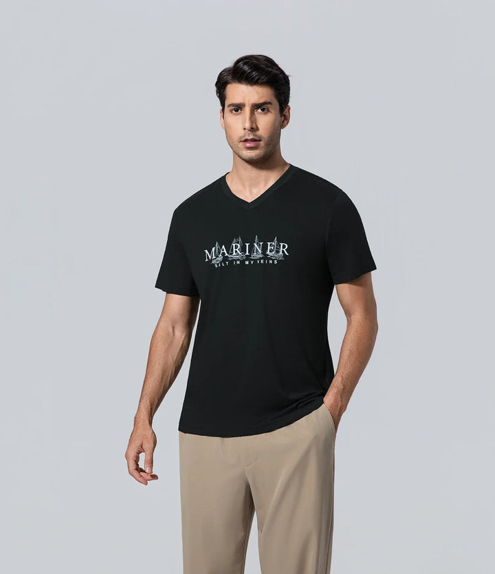 Camiseta cuello en V para hombre de los hombres negro v