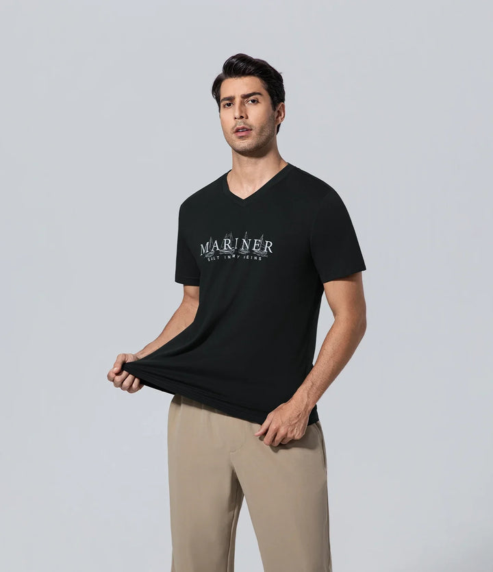 Camiseta cuello en V para hombre de los hombres negro v