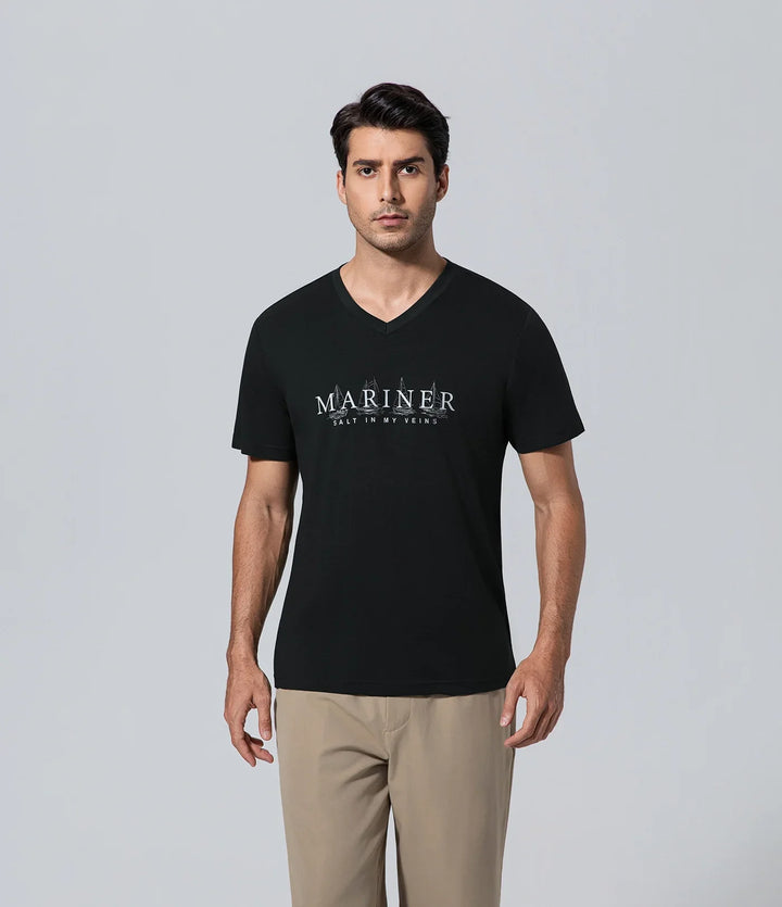 Camiseta cuello en V para hombre de los hombres negro v