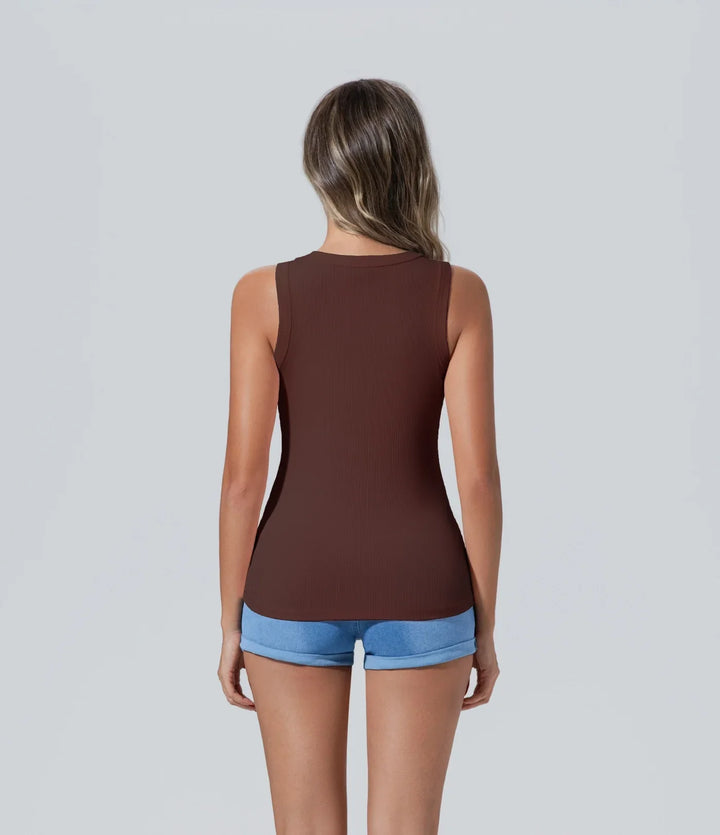 Camiseta sin manga de mujer equipado escote redondo Básico, Camiseta, Casual, Chaleco, Cuello