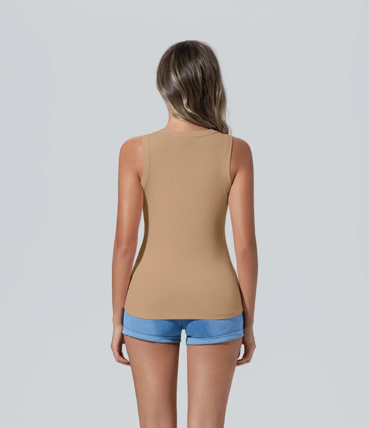 Camiseta sin manga de mujer mangas acanalado Básico, Camiseta, Casual, Chaleco, Cuello redondo