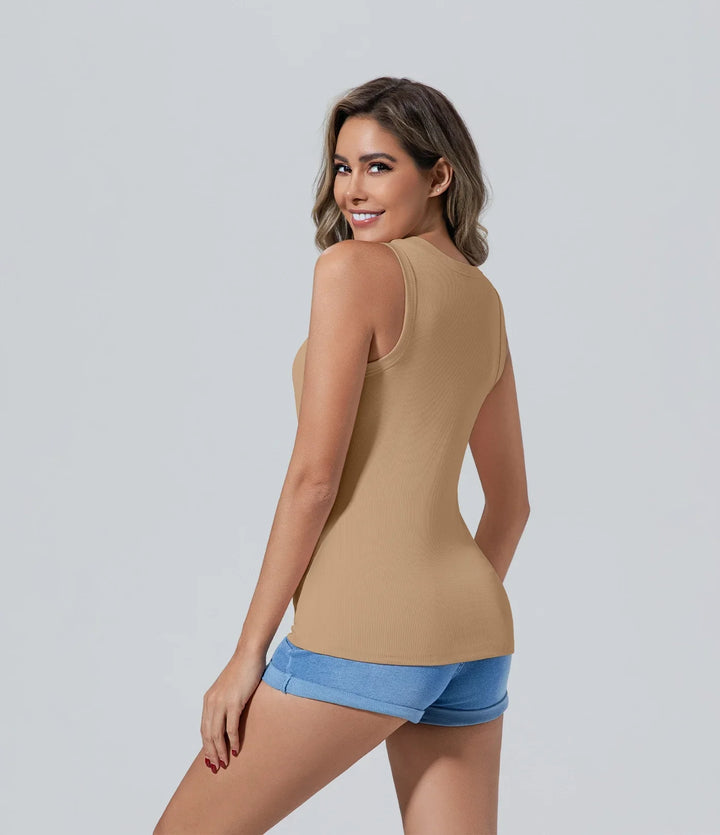 Camiseta sin manga de mujer mangas broncearse acanalado Básico, Camiseta, Casual, Chaleco, Cuello redondo