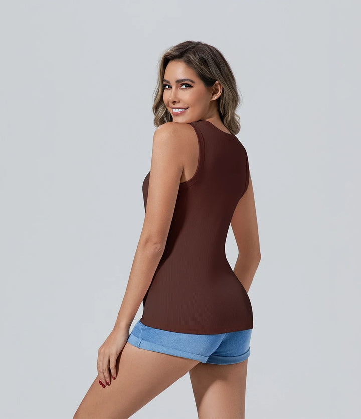 Camiseta sin manga de mujer marrón mangas Básico, Camiseta, Casual, Chaleco, Cuello redondo