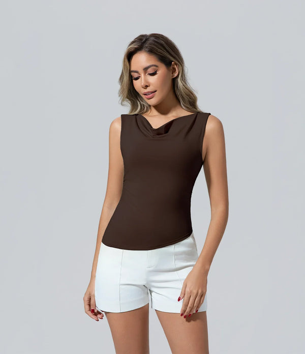 Camiseta sin mangas de mujer marrón capucha Camisetas, Casual, Cuello redondo, Elegant, Moda