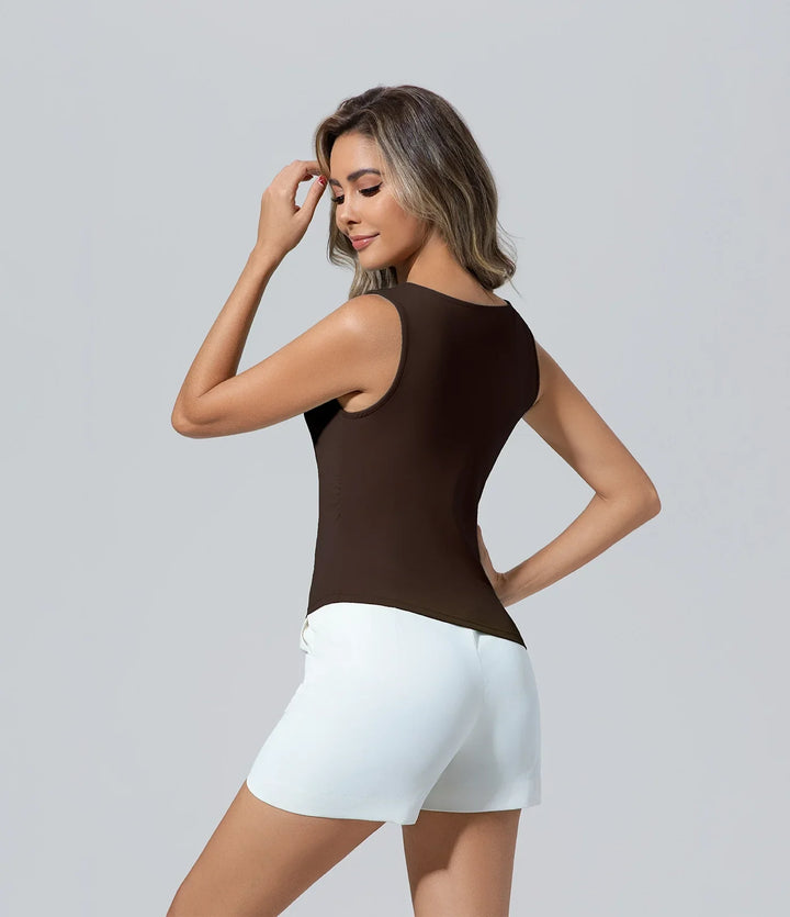 Camiseta sin mangas de mujer marrón cuadrado Camisetas, Casual, Cuello redondo, Elegant, Moda
