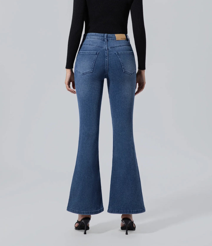 Jeans acampanados mujer estrangulado vaqueros alto Algodón, Bottom, Básico, Casual,