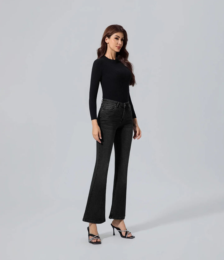 Jeans acampanados mujer negro atenuado vaqueros Algodón, Bottom, Básico, Casual,