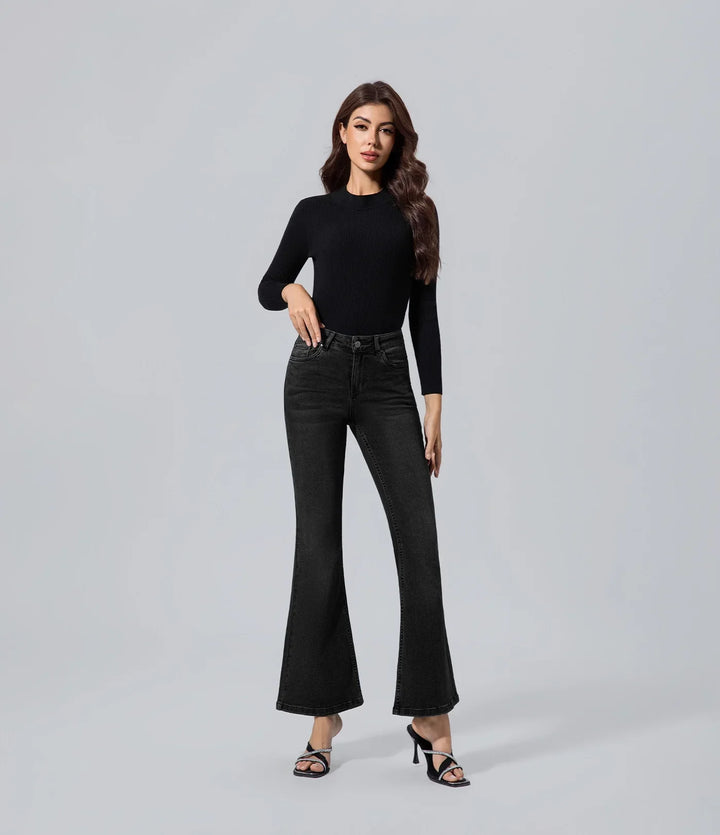 Jeans acampanados mujer negro destellado vaqueros Algodón, Bottom, Básico, Casual,
