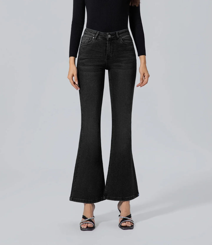 Jeans acampanados mujer negro fino de campana vaqueros Algodón, Bottom, Básico, Casual,