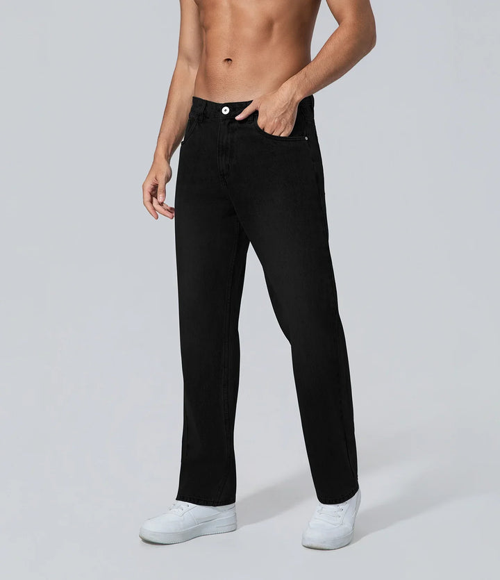Jeans de corte holgado para hombre los hombres negro pierna recta