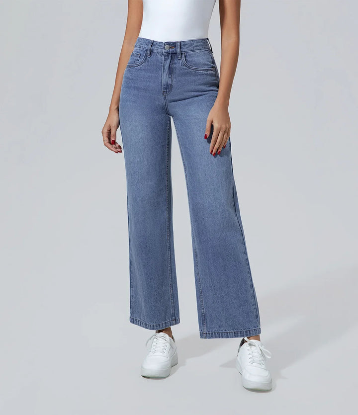 Jeans de mujer con bolsillos lavado ligero azul cintura alta Bolsillo, Casual, Jeans, Moda, Mujer