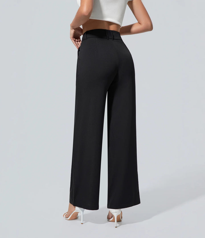 Pantalón casual de mujer las mujeres cintura alta pierna ancha Bolsillo, Bottom, Casual, Mujer,