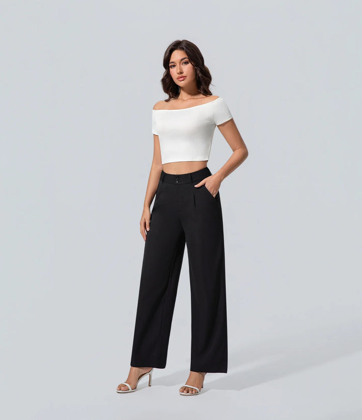 Pantalón casual de mujer las mujeres hombros descubiertos cultivo Bolsillo, Bottom, Casual, Mujer,