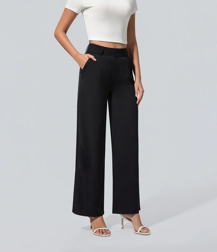 Pantalón casual de mujer las mujeres negro pierna ancha Bolsillo, Bottom, Casual, Mujer,
