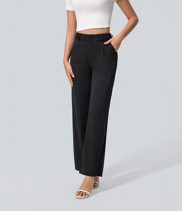 Pantalón casual de mujer negro pierna ancha Bolsillo, Bottom, Casual, Mujer,