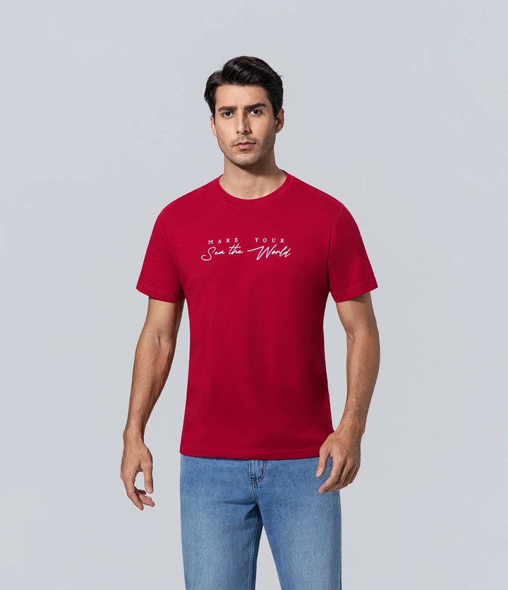 Polera manga corta para hombre de los hombres rojo multitud