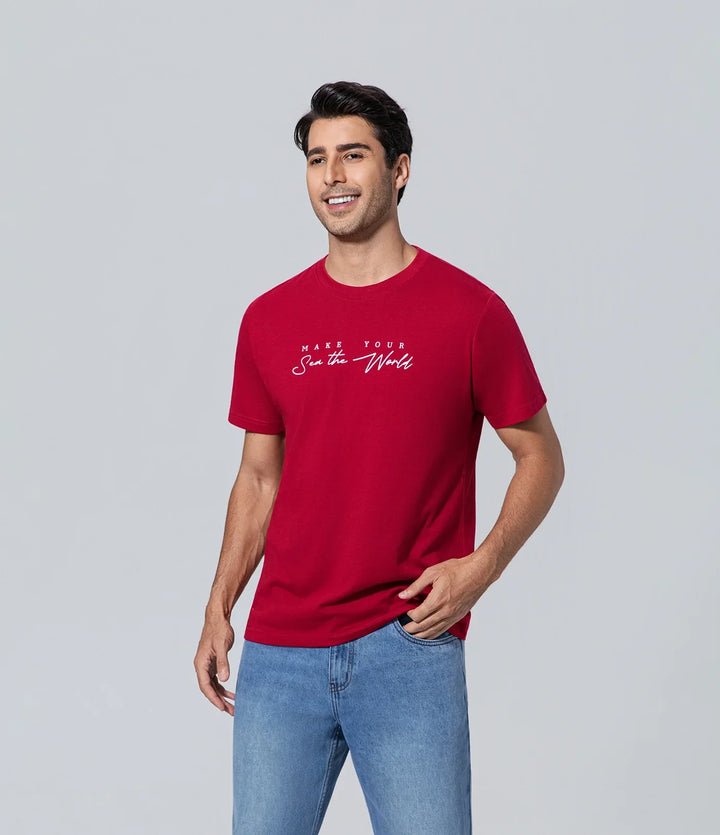 Polera manga corta para hombre de los hombres rojo multitud