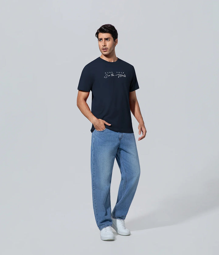 Poleras de hombre manga corta los hombres marina guerra azul Camiseta, Casual, Cuello redondo, Estampado, Hombre