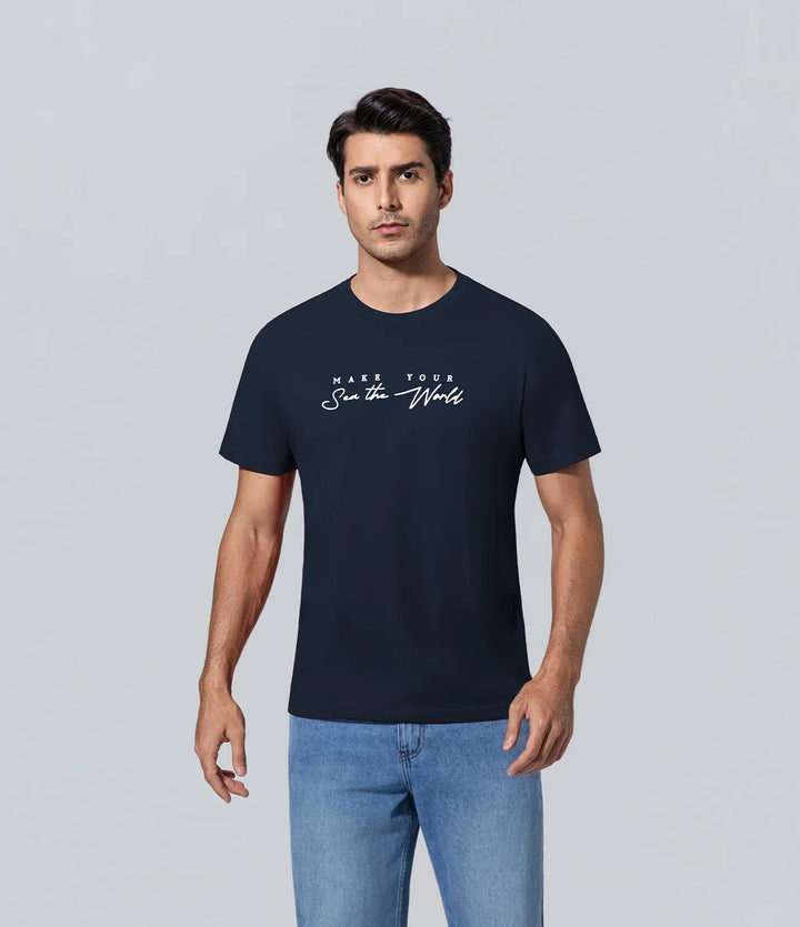 Poleras de hombre manga corta los hombres marina guerra azul Camiseta, Casual, Cuello redondo, Estampado, Hombre