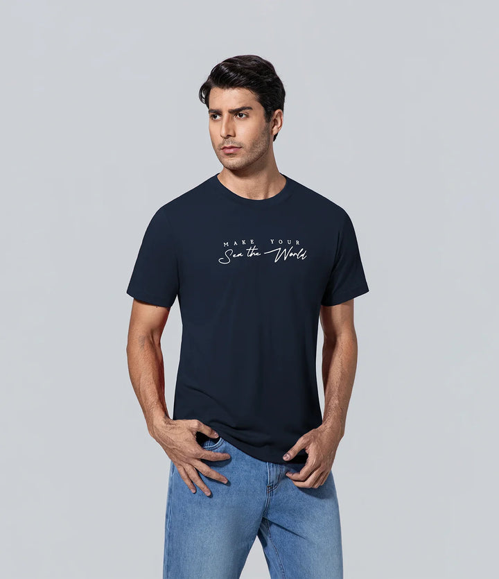Poleras de hombre manga corta los hombres marina guerra azul Camiseta, Casual, Cuello redondo, Estampado, Hombre