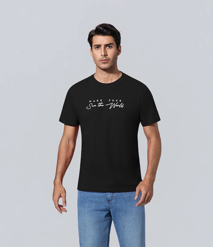 Poleras de hombre manga corta los hombres negro Camiseta, Casual, Commanding confidence, Cuello redondo, Estampado