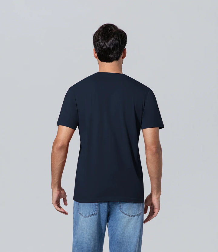Poleras de hombre manga corta los hombres oscuro azul Camiseta, Casual, Cuello redondo, Estampado, Hombre