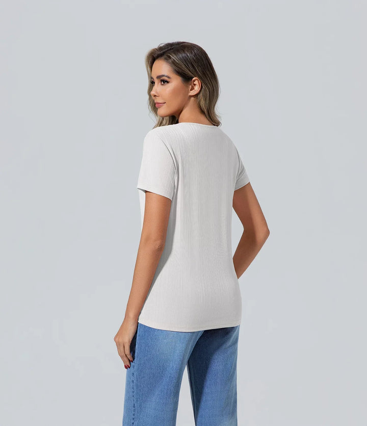 Poleras de mujer elegantes color claro manga corta Básico, Camiseta, Casual, Cuello redondo, Elegant
