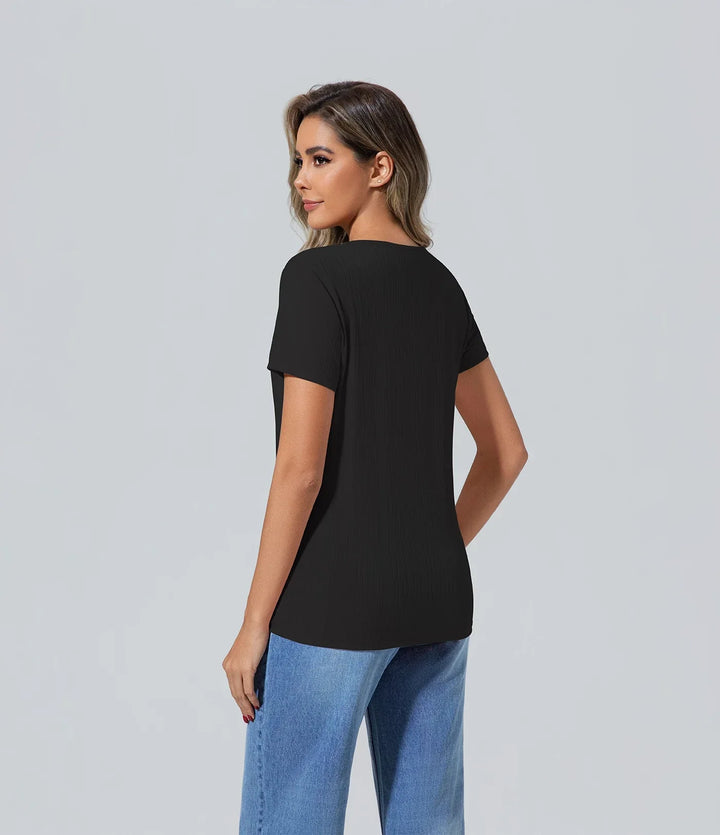 Poleras de mujer elegantes modelos manga corta Básico, Camiseta, Casual, Cuello redondo, Elegant