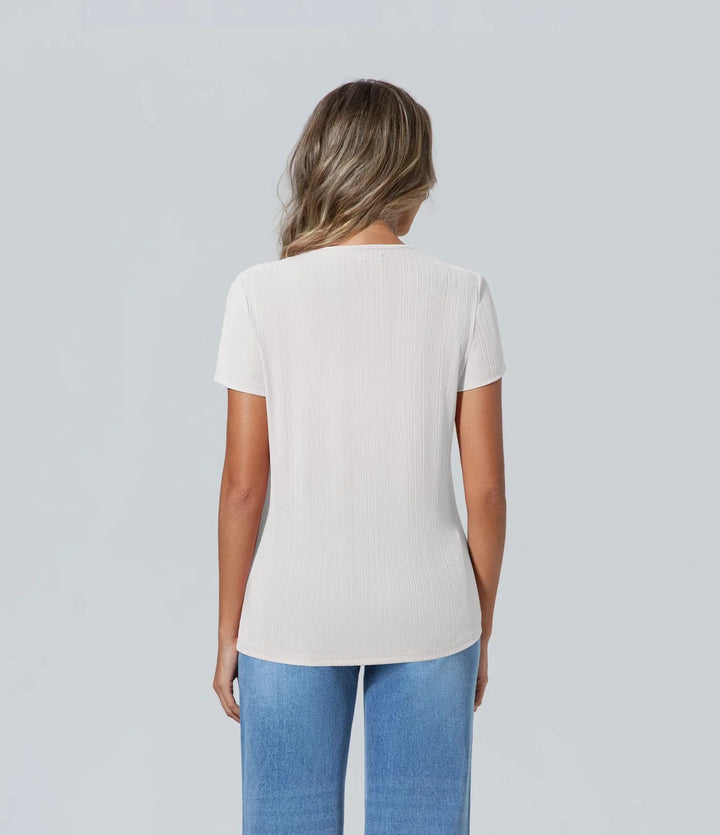Poleras de mujer elegantes las mujeres color claro manga corta Básico, Camiseta, Casual, Cuello redondo, Elegant