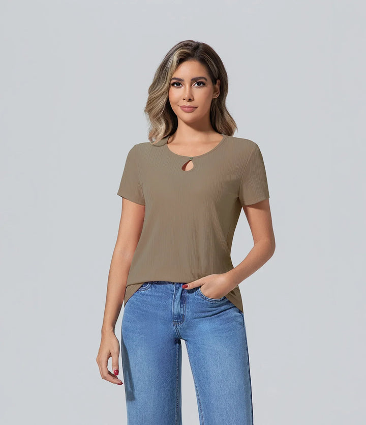 Poleras de mujer elegantes las mujeres manga corta cuello redondo Básico, Camiseta, Casual, Cuello redondo, Elegant