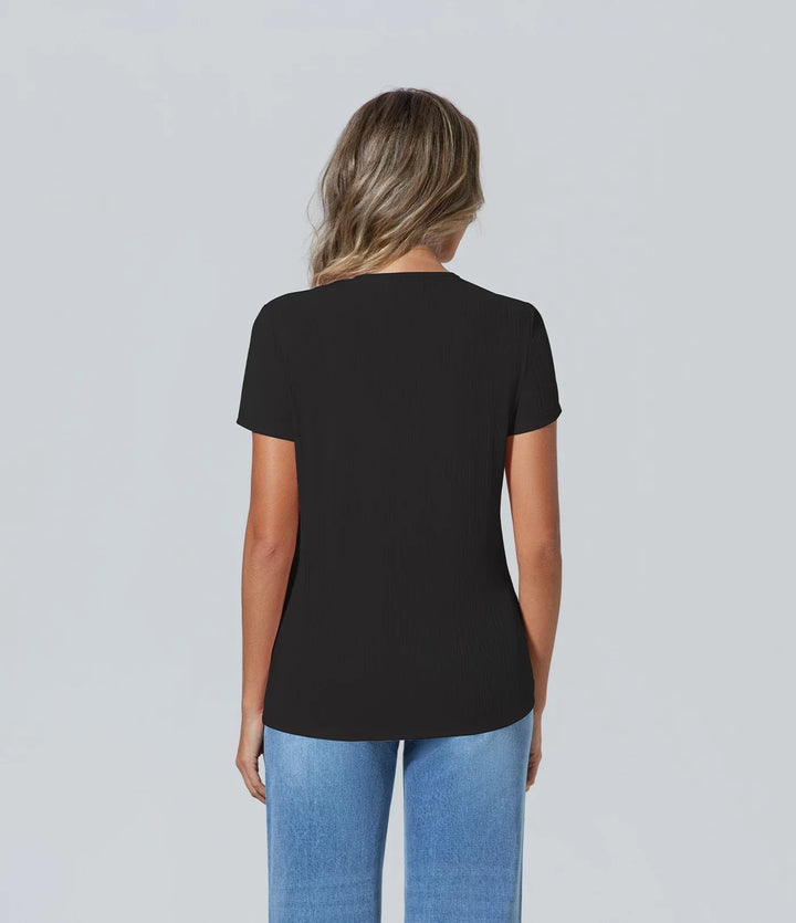 Poleras de mujer elegantes negro manga corta Básico, Camiseta, Casual, Cuello redondo, Elegant