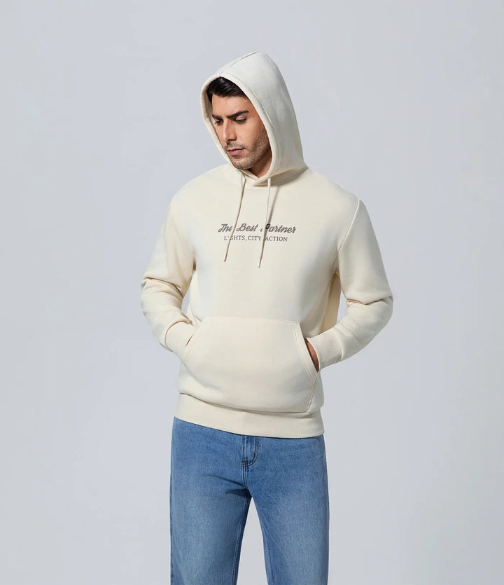 Polerón con capucha para hombre de los hombres color crema pull-over Boundiess Comfort, Casual, Hombre, Key, Manga larga
