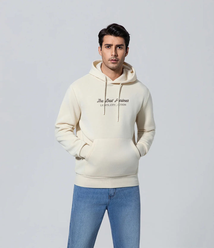 Polerón con capucha para hombre de los hombres crema encapuchado Boundiess Comfort, Casual, Hombre, Key, Manga larga