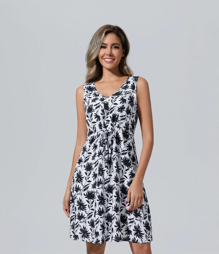 Vestido sin mangas de mujer las mujeres blanco Casual, Cuello V, Elegant, Flor, Moda