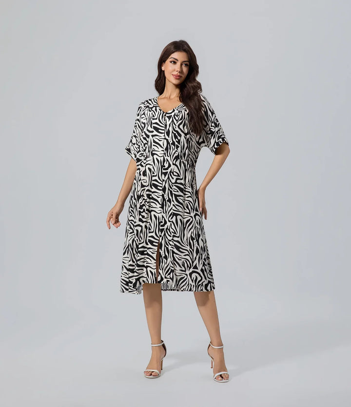 Vestido oversize con estampado floral cebra imprimir vestido Casual, Chronicles of Time, Cuello V, Elegant, Flor